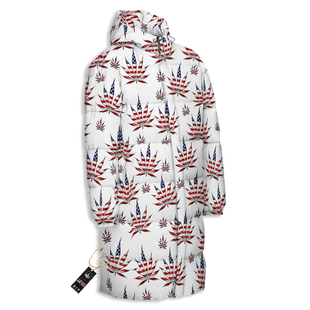 Marijuana Leaf American Print Pattern Long Down Jacket-grizzshop