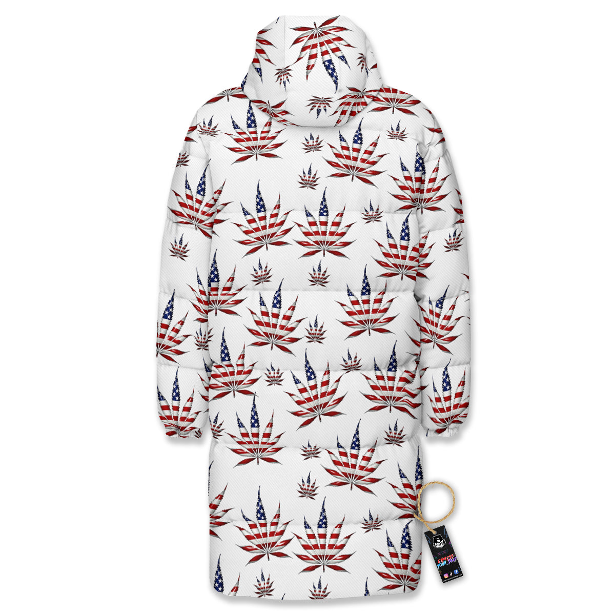 Marijuana Leaf American Print Pattern Long Down Jacket-grizzshop