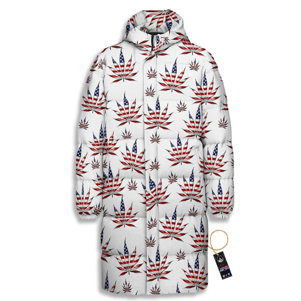 Marijuana Leaf American Print Pattern Long Down Jacket-grizzshop