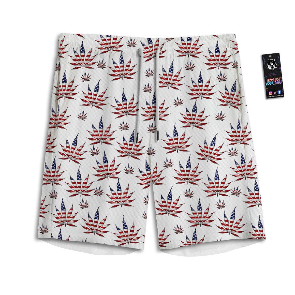 Marijuana Leaf American Print Pattern Men's Athletic Shorts