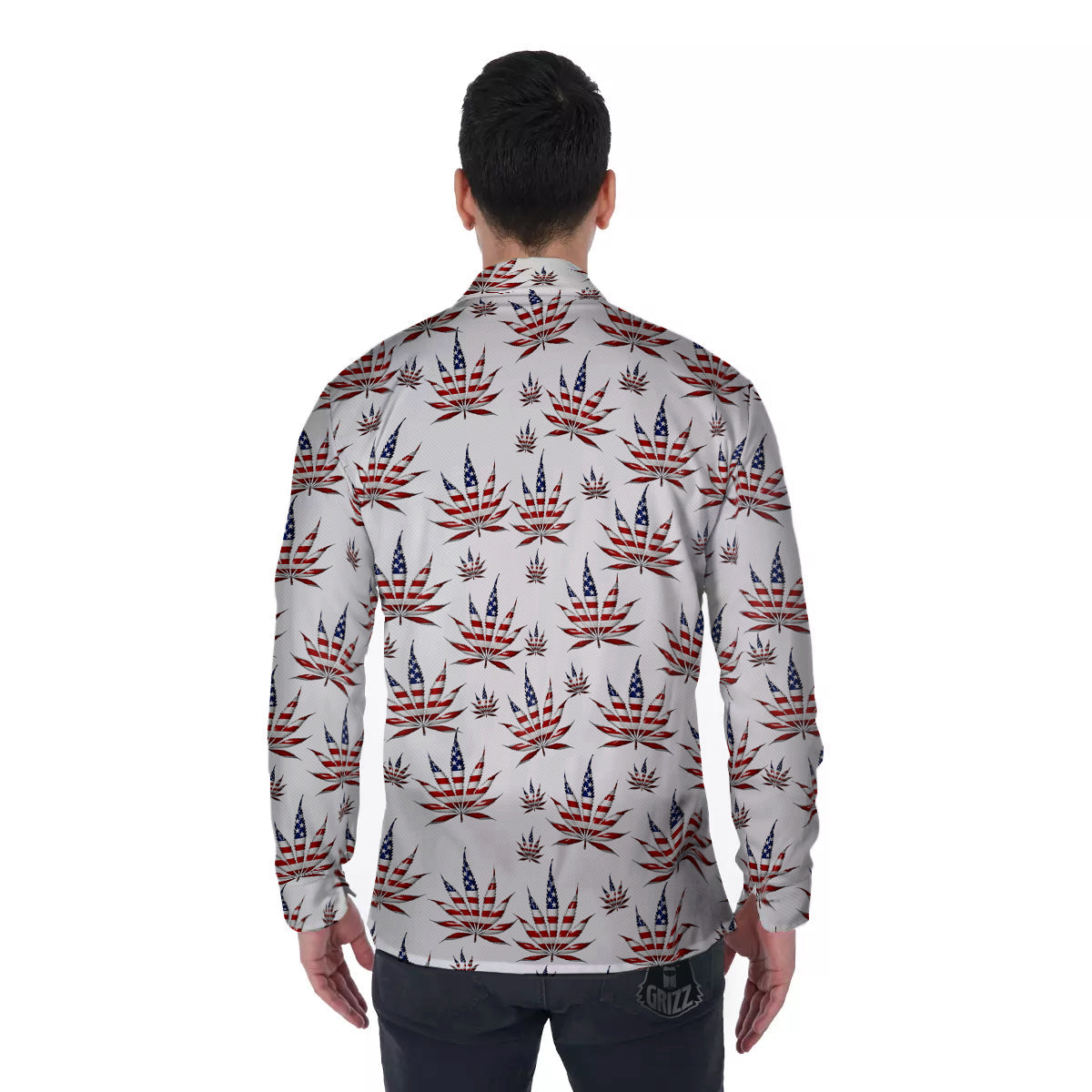 Marijuana Leaf American Print Pattern Men's Long Sleeve Shirts-grizzshop