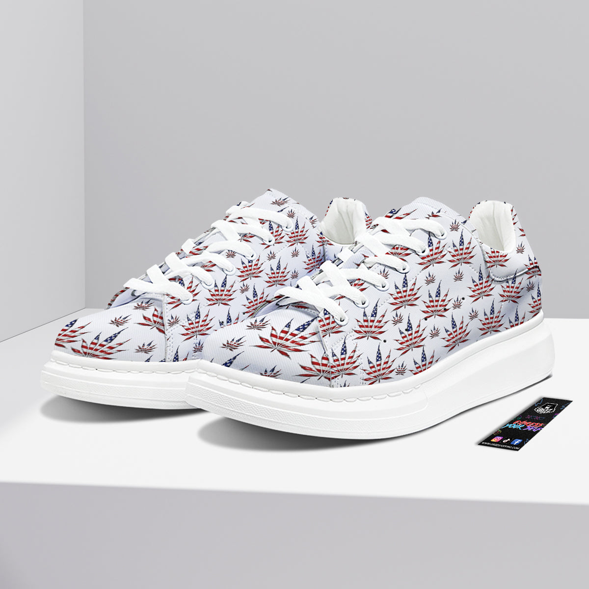 Marijuana Leaf American Print Pattern Platform Shoes-grizzshop
