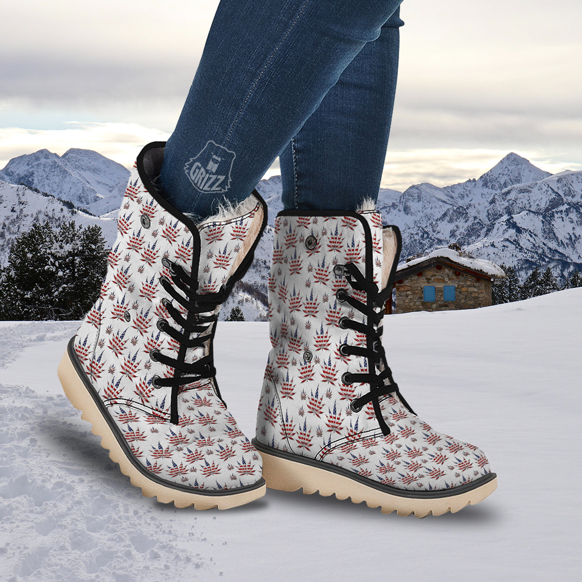 Marijuana Leaf American Print Pattern Snow Boots-grizzshop