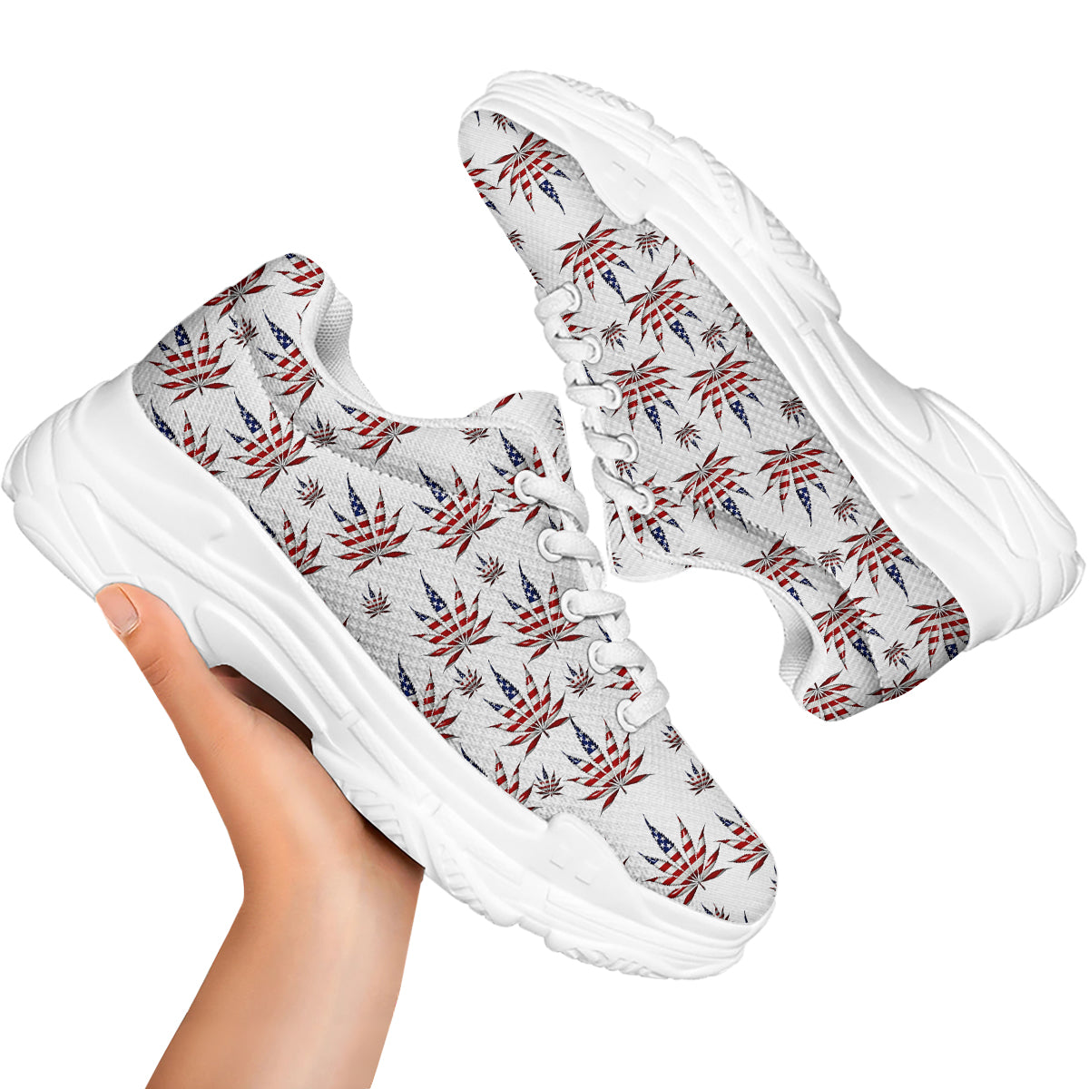 Marijuana Leaf American Print Pattern White Chunky Shoes-grizzshop