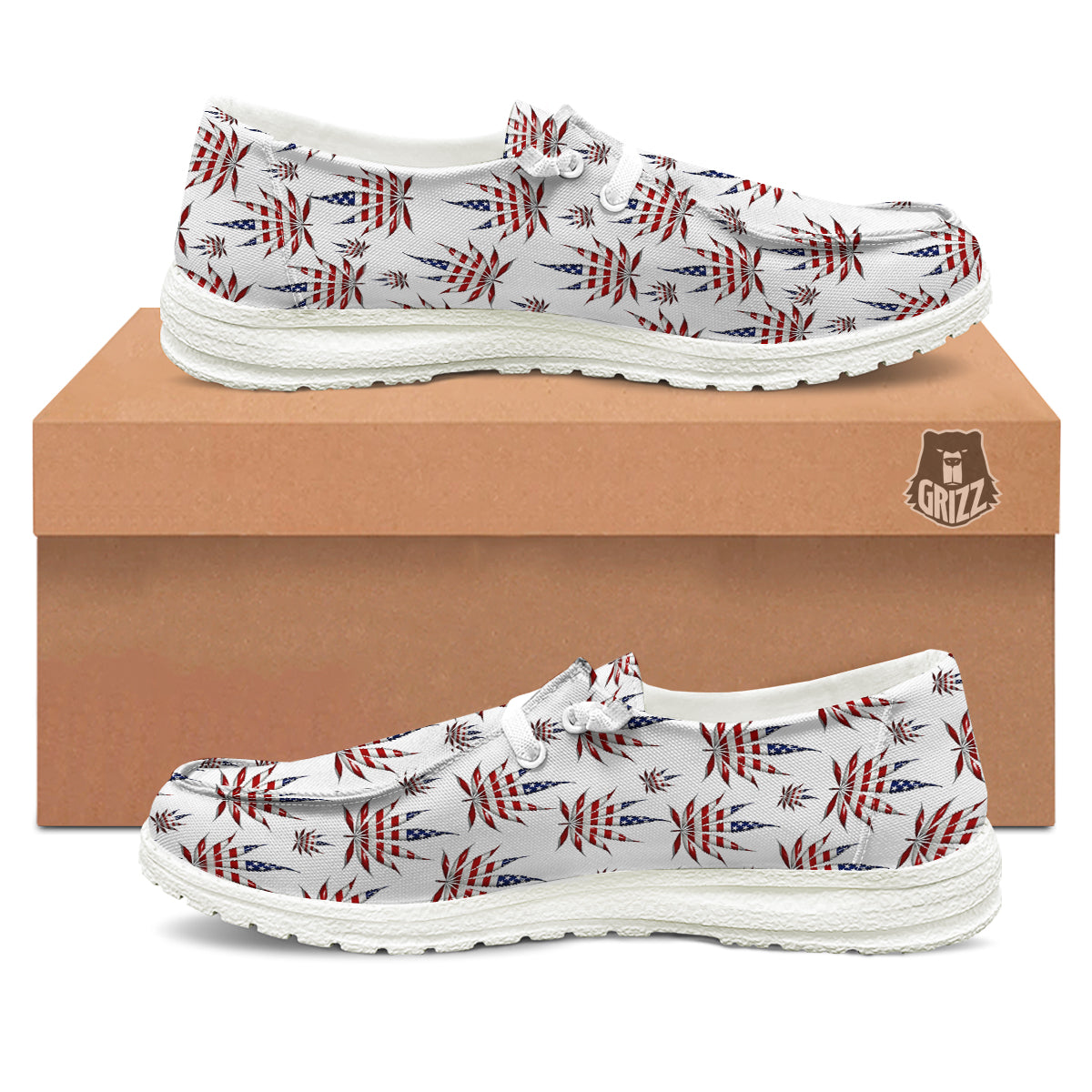 Marijuana Leaf American Print Pattern White Loafers-grizzshop