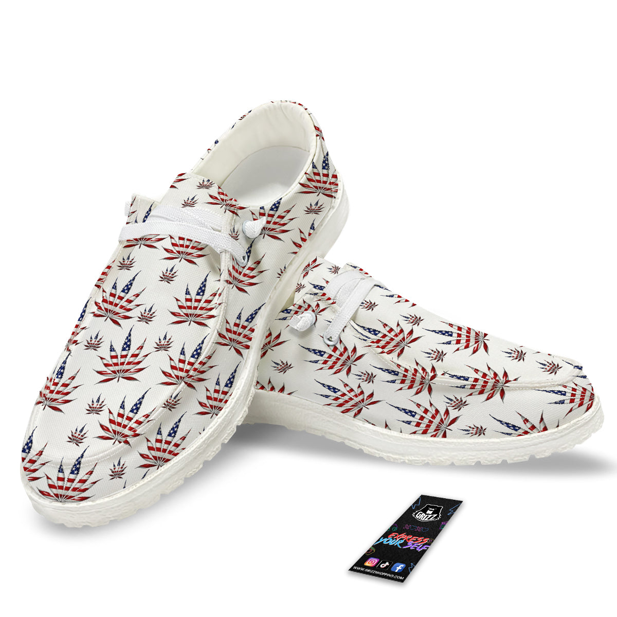 Marijuana Leaf American Print Pattern White Loafers-grizzshop