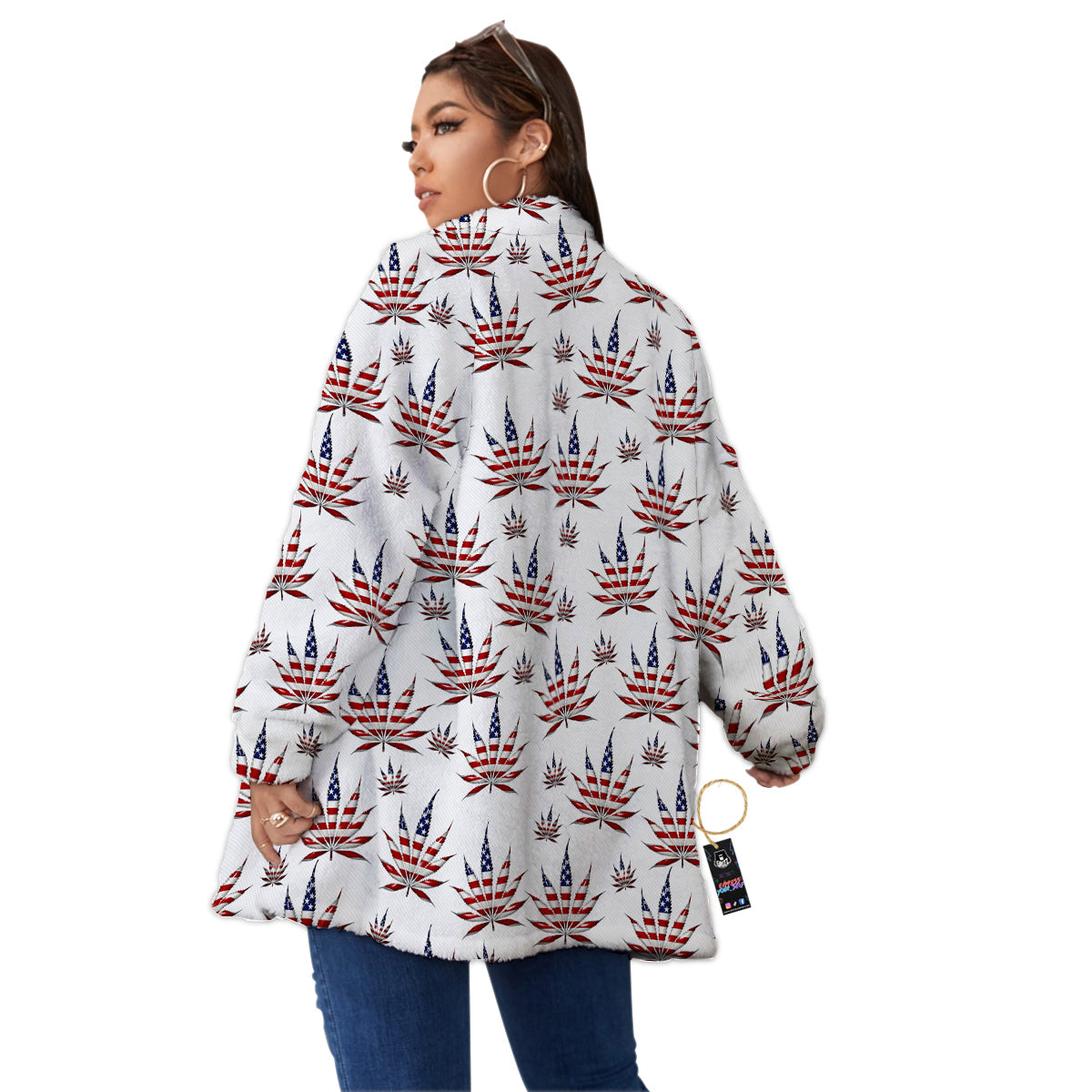 Marijuana Leaf American Print Pattern Women's Sherpa Jacket-grizzshop