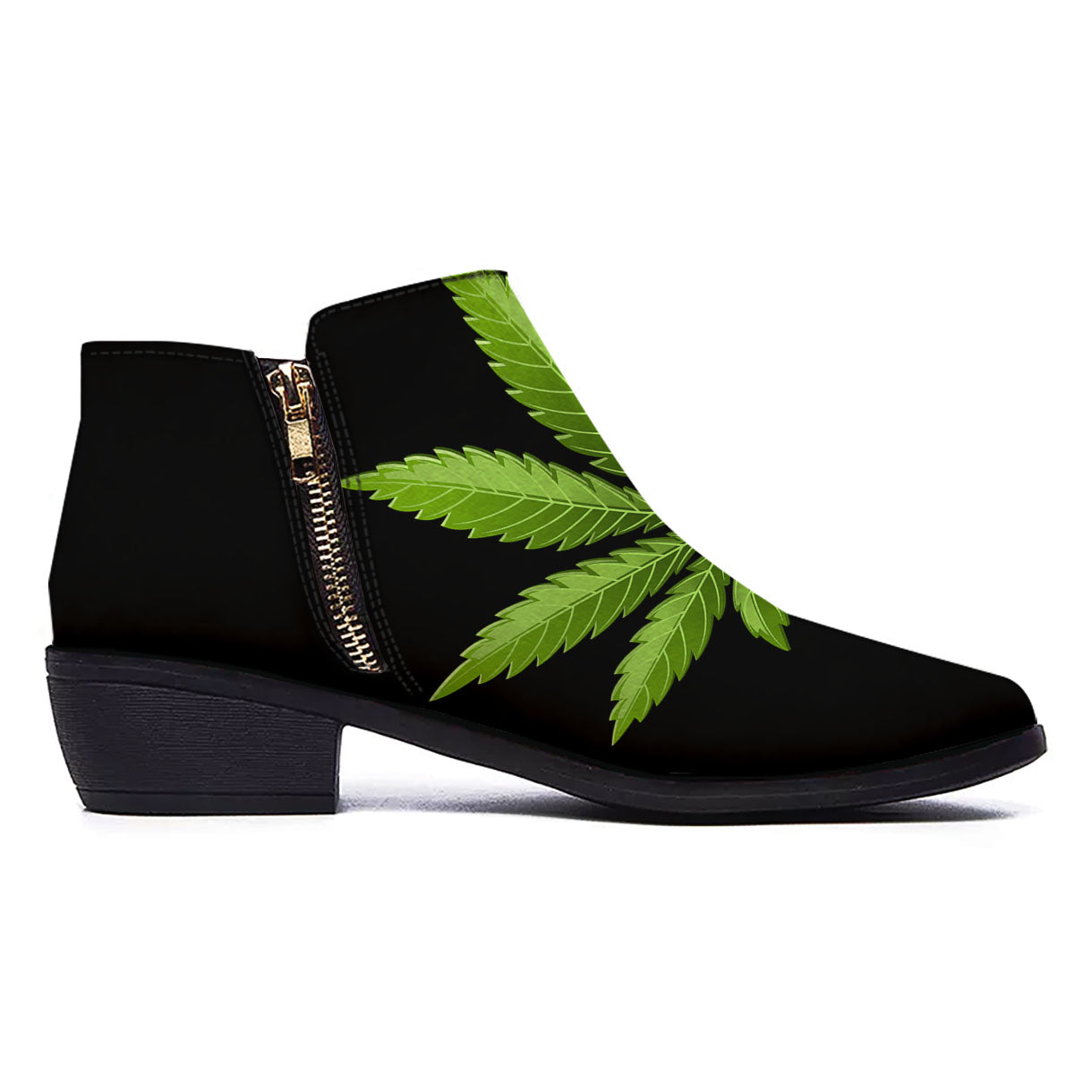 Marijuana Leaf Green Print Ankle Boots-grizzshop