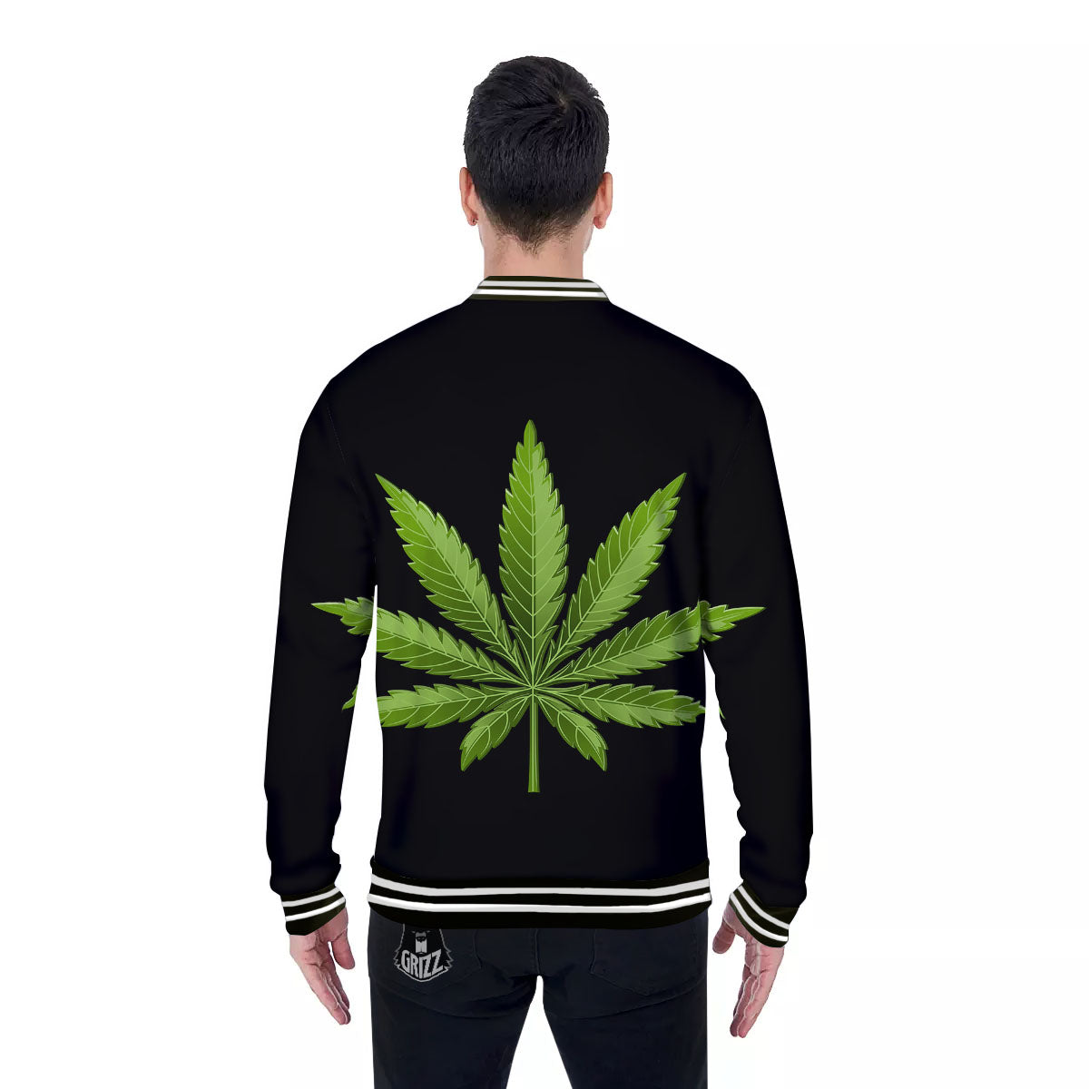 Marijuana Leaf Green Print Baseball Jacket-grizzshop