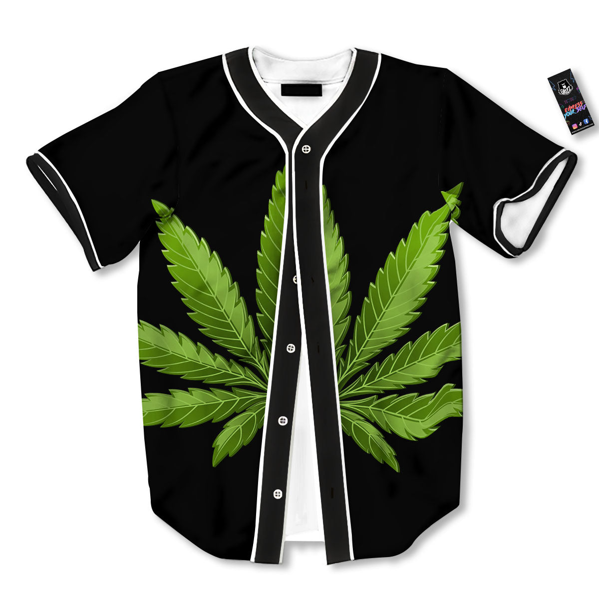 Marijuana Leaf Green Print Baseball Jersey-grizzshop