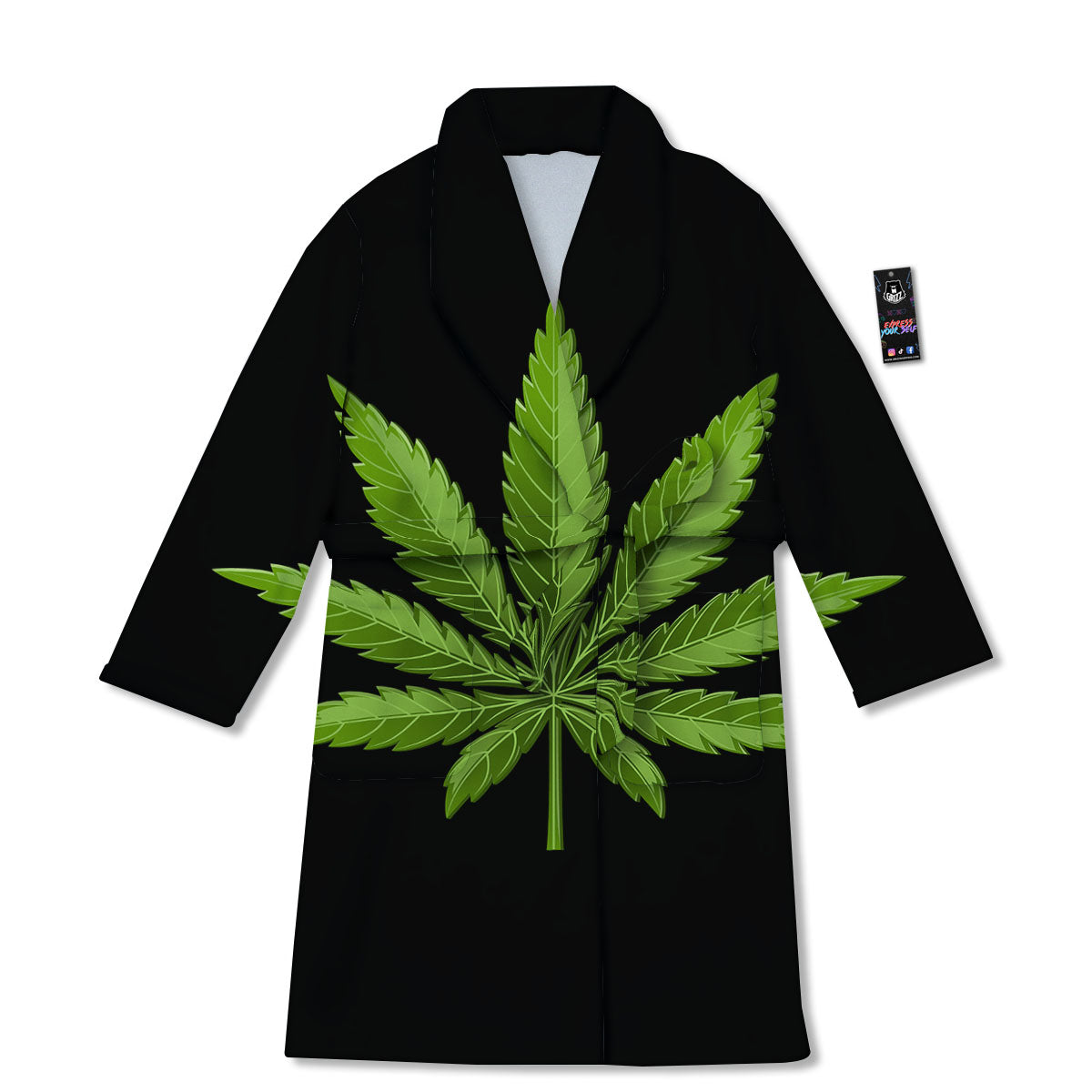 Marijuana Leaf Green Print Bathrobe-grizzshop