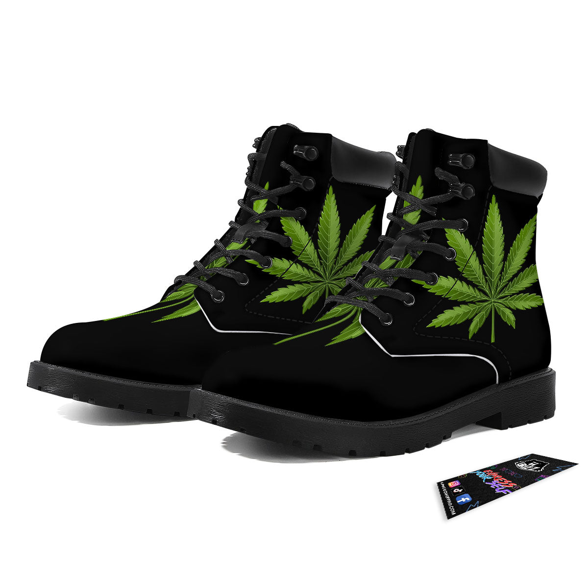 Marijuana Leaf Green Print Boots-grizzshop