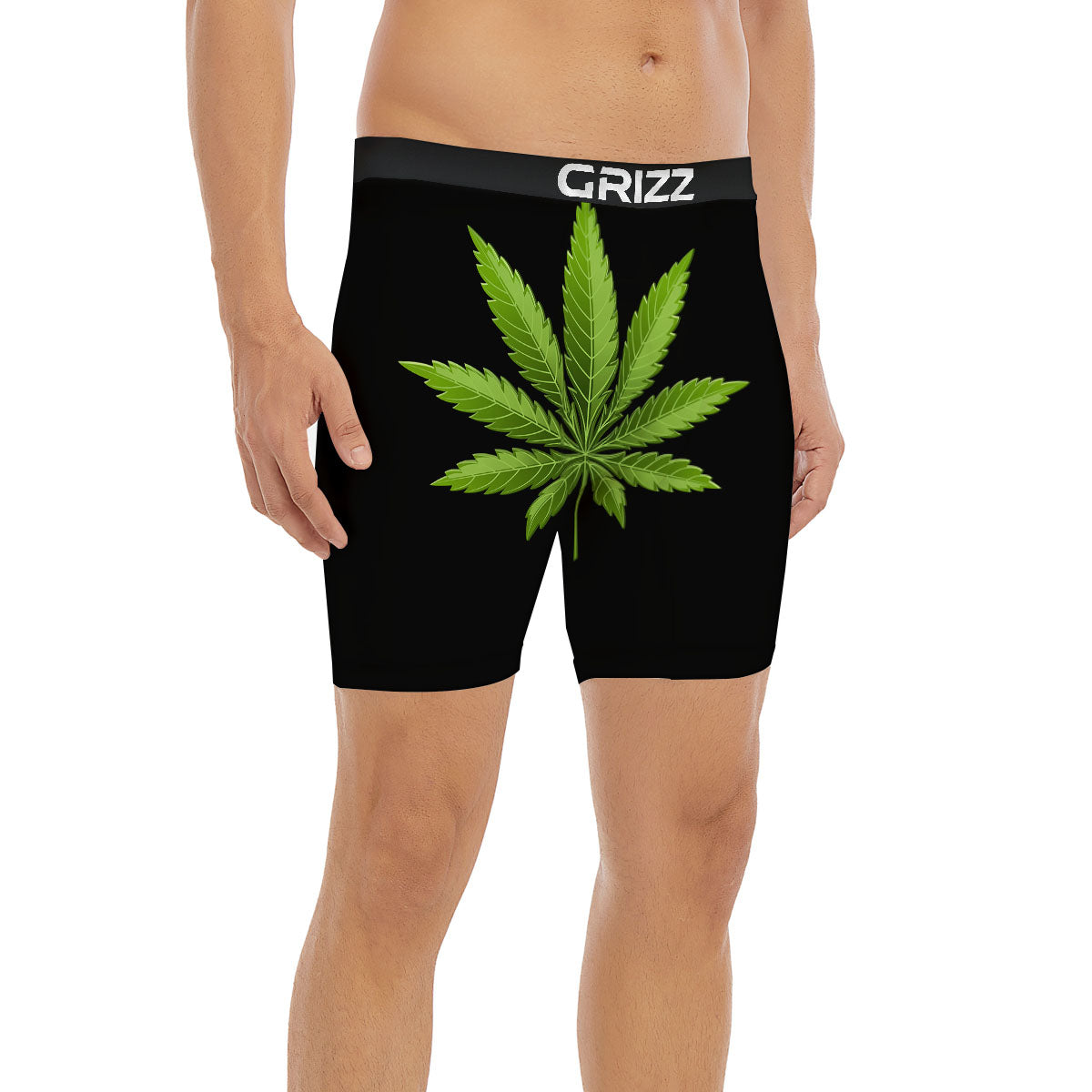 Marijuana Leaf Green Print Boxer Briefs-grizzshop