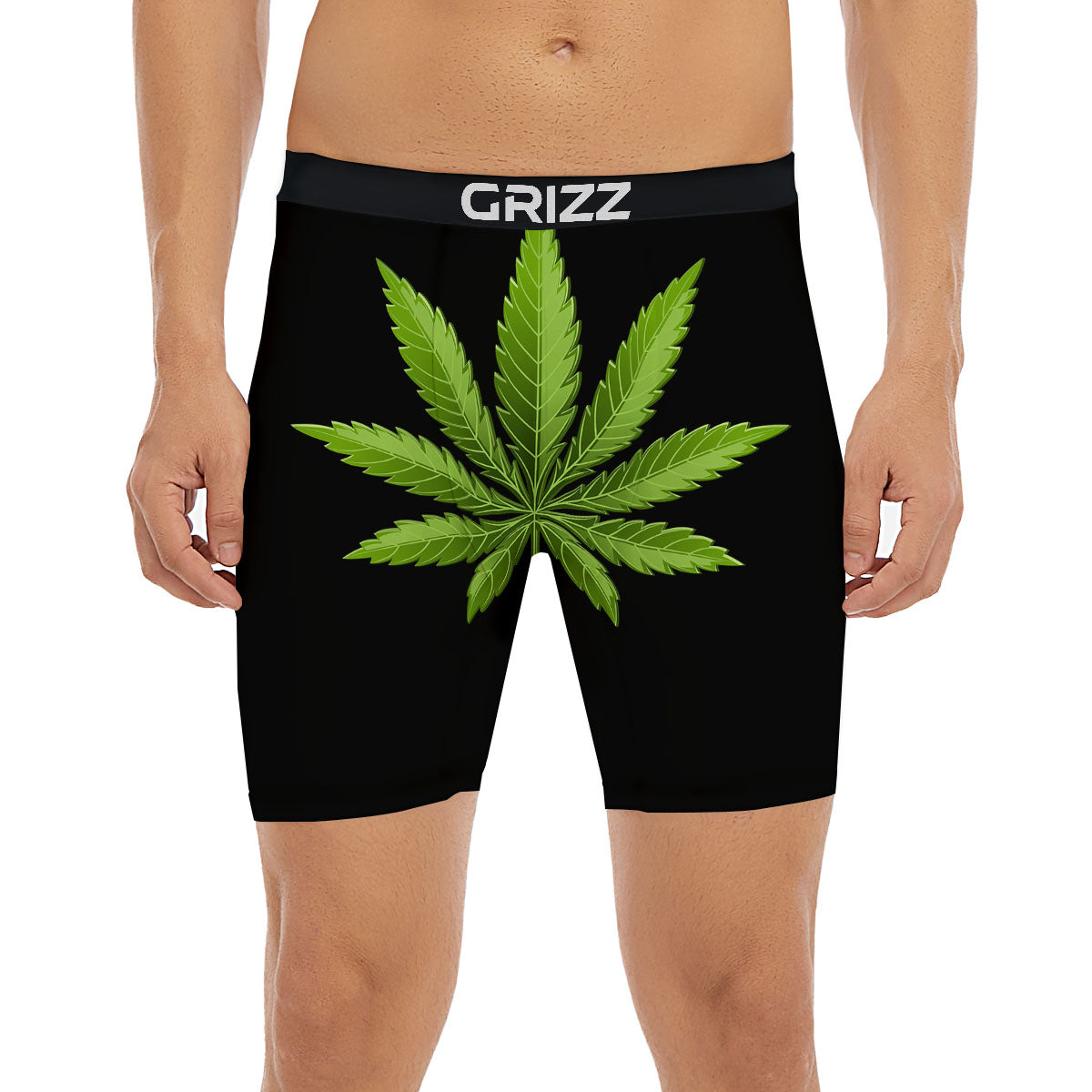 Marijuana Leaf Green Print Boxer Briefs-grizzshop