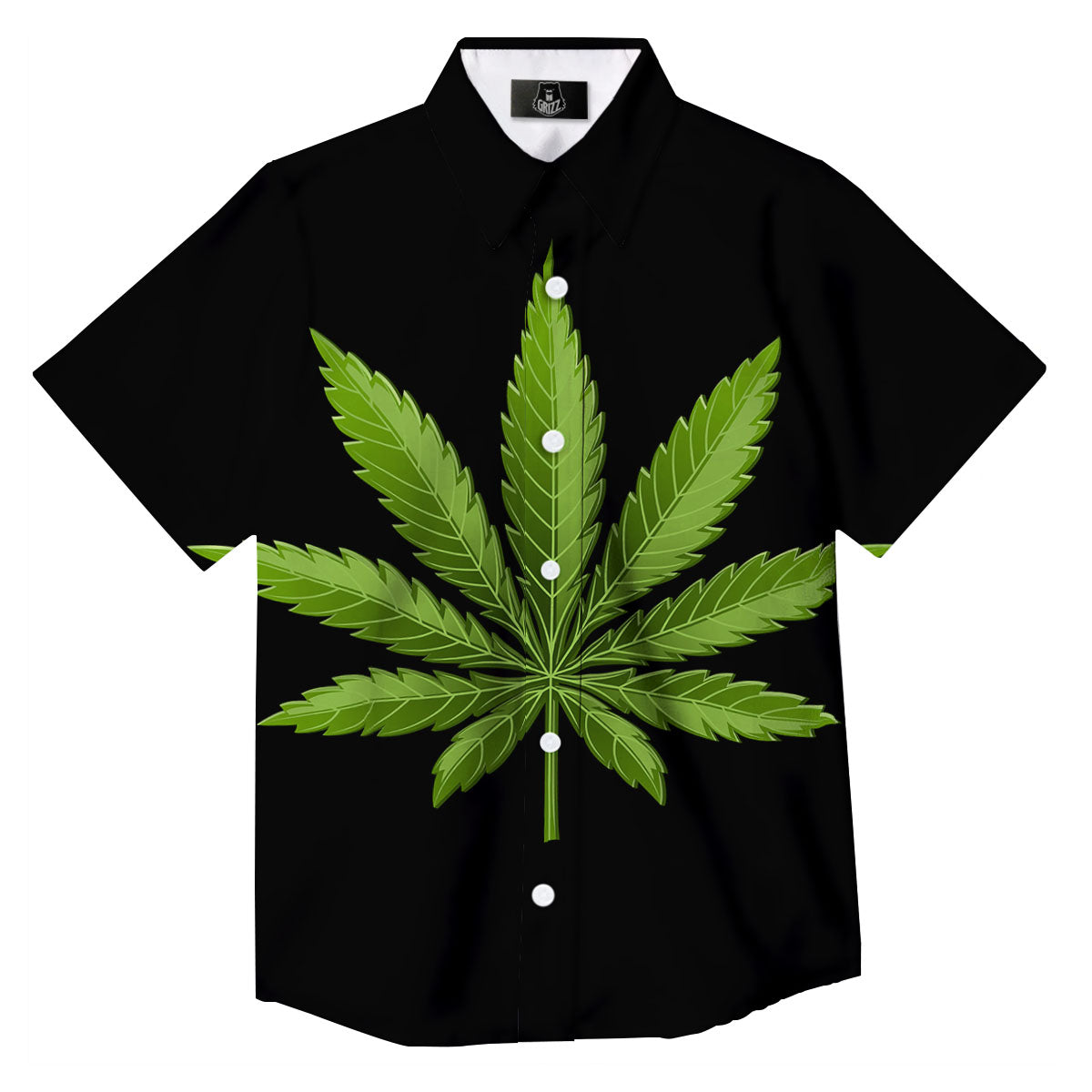 Marijuana Leaf Green Print Button Up Shirt-grizzshop