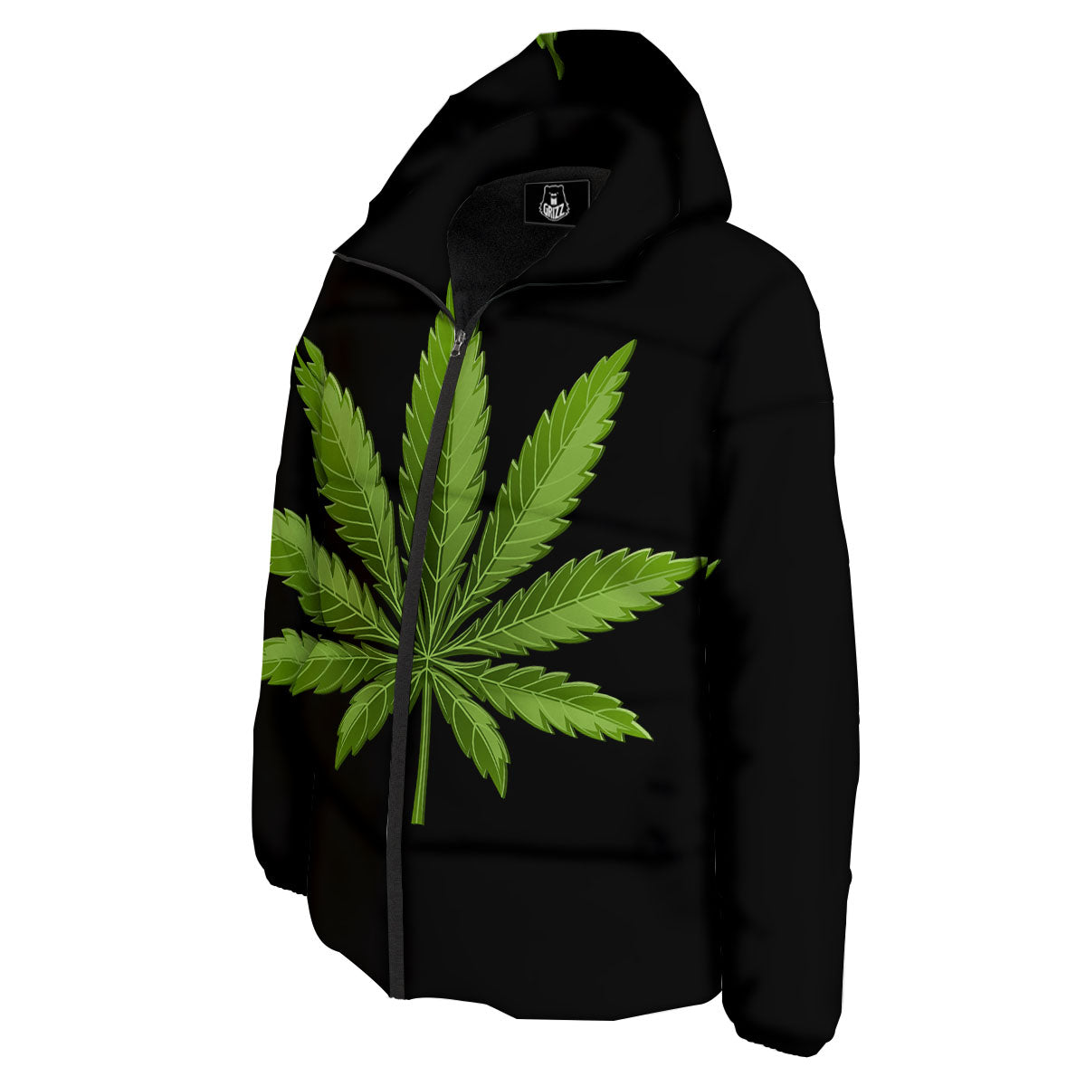 Marijuana Leaf Green Print Down Jacket-grizzshop