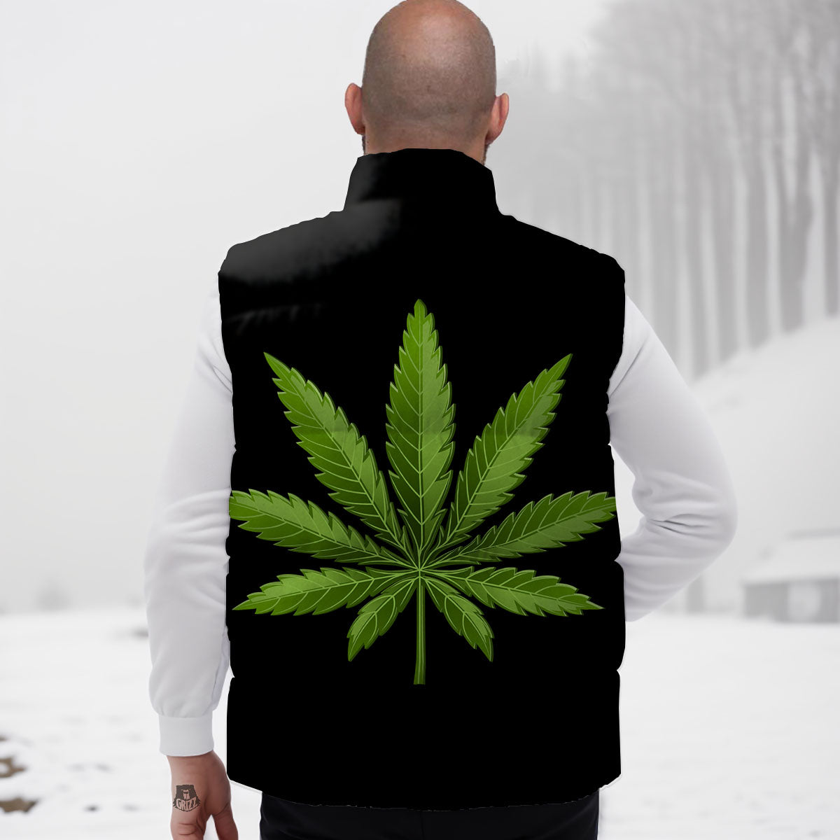 Marijuana Leaf Green Print Down Vest