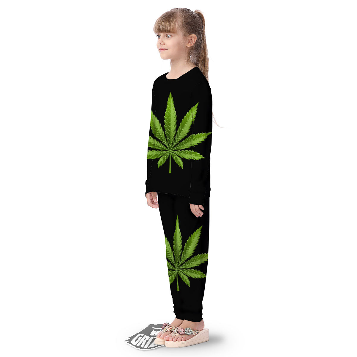Marijuana Leaf Green Print Kid's Pajamas-grizzshop