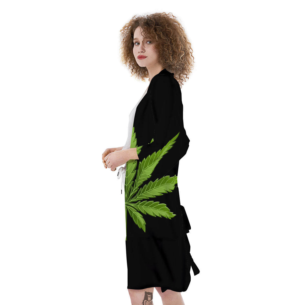 Marijuana Leaf Green Print Kimono-grizzshop