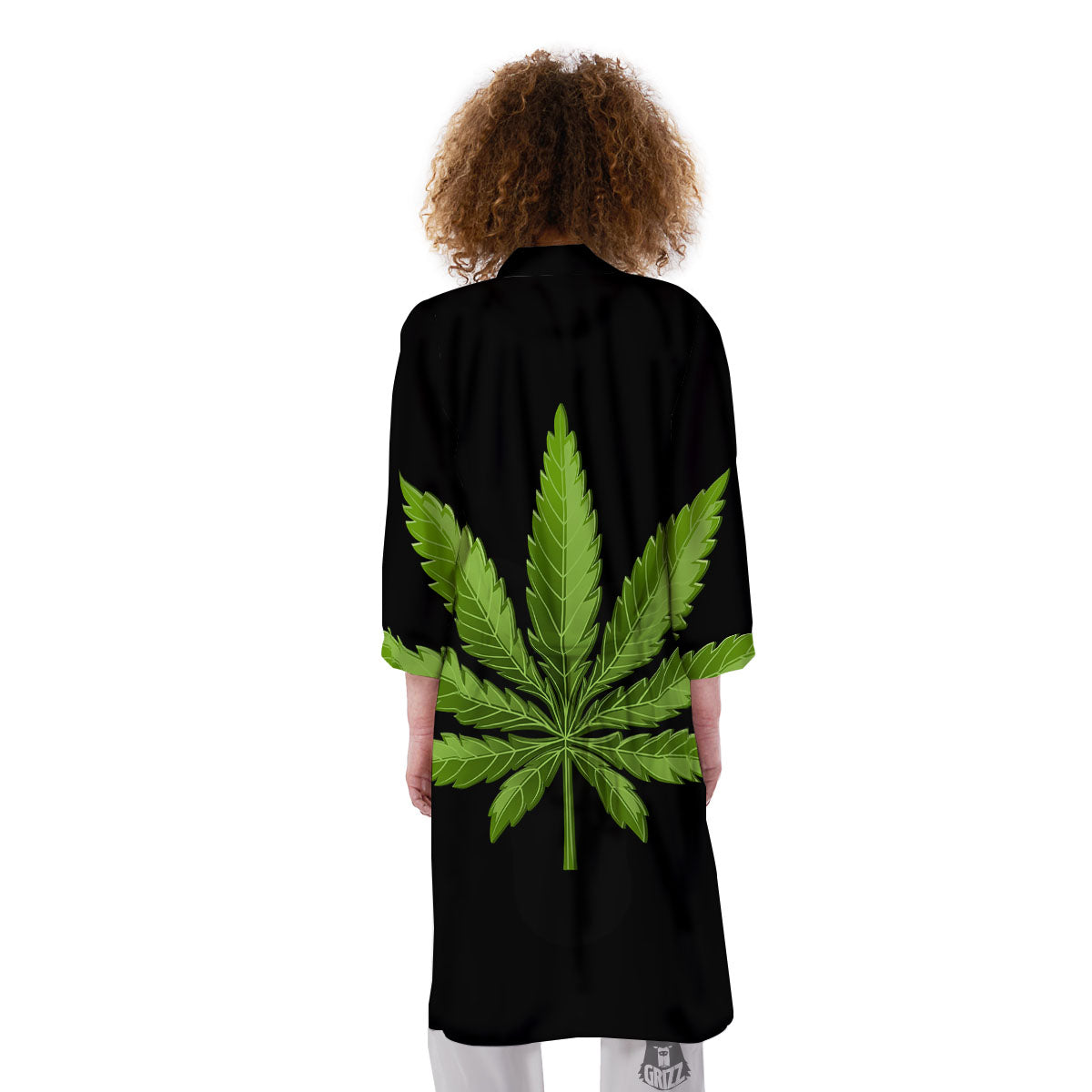 Marijuana Leaf Green Print Kimono-grizzshop
