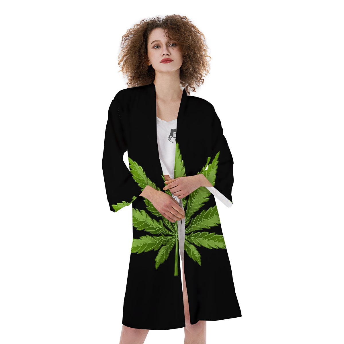 Marijuana Leaf Green Print Kimono-grizzshop