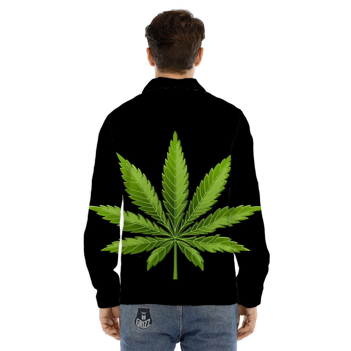 Marijuana Leaf Green Print Men's Dress Shirts-grizzshop