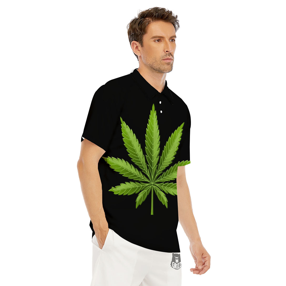Marijuana Leaf Green Print Men's Golf Shirts-grizzshop