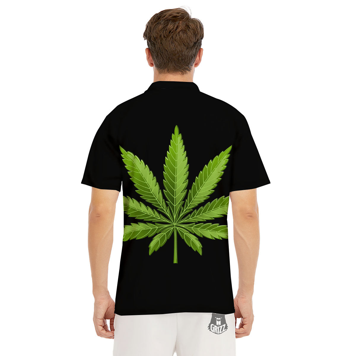 Marijuana Leaf Green Print Men's Golf Shirts-grizzshop