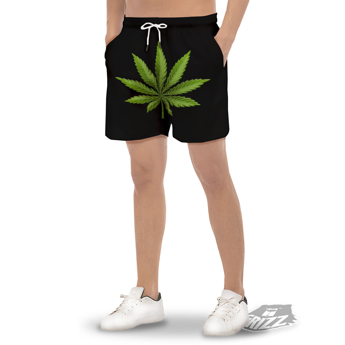 Marijuana Leaf Green Print Men's Gym Shorts-grizzshop