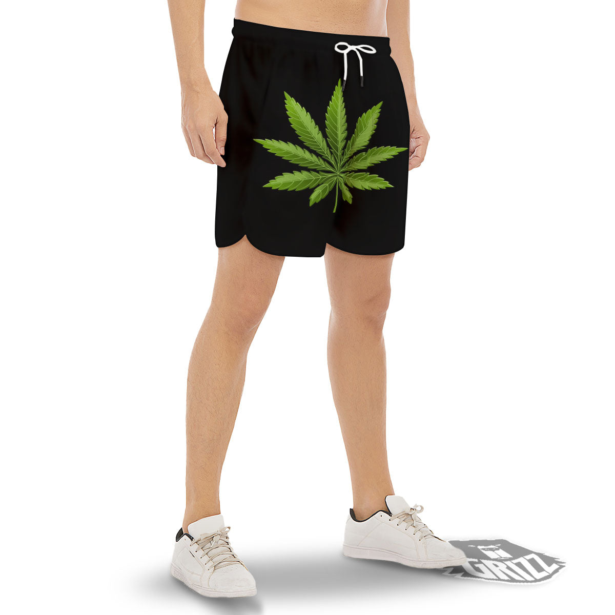 Marijuana Leaf Green Print Men's Gym Shorts-grizzshop