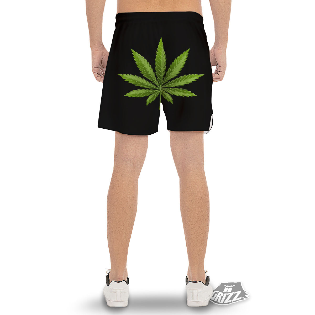 Marijuana Leaf Green Print Men's Gym Shorts-grizzshop
