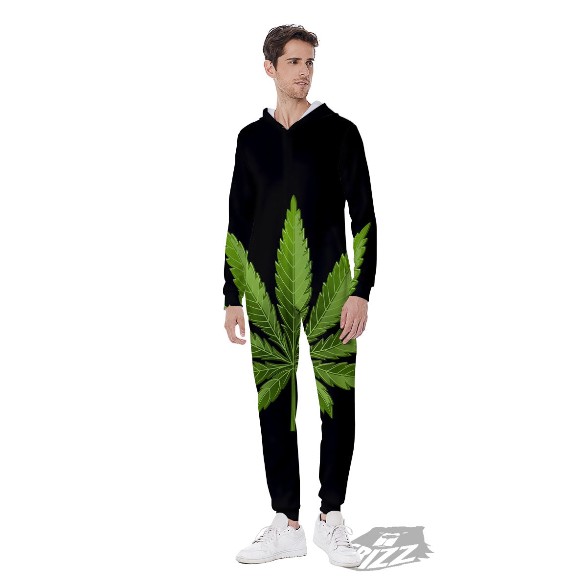 Marijuana Leaf Green Print Men's Jumpsuit-grizzshop