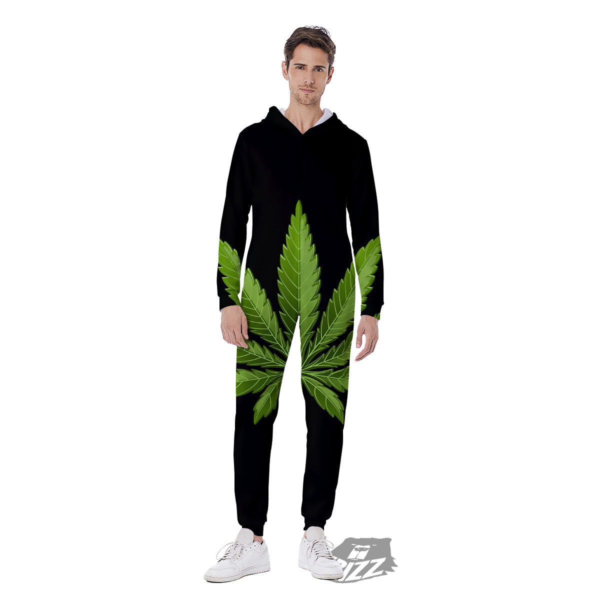 Marijuana Leaf Green Print Men's Jumpsuit-grizzshop