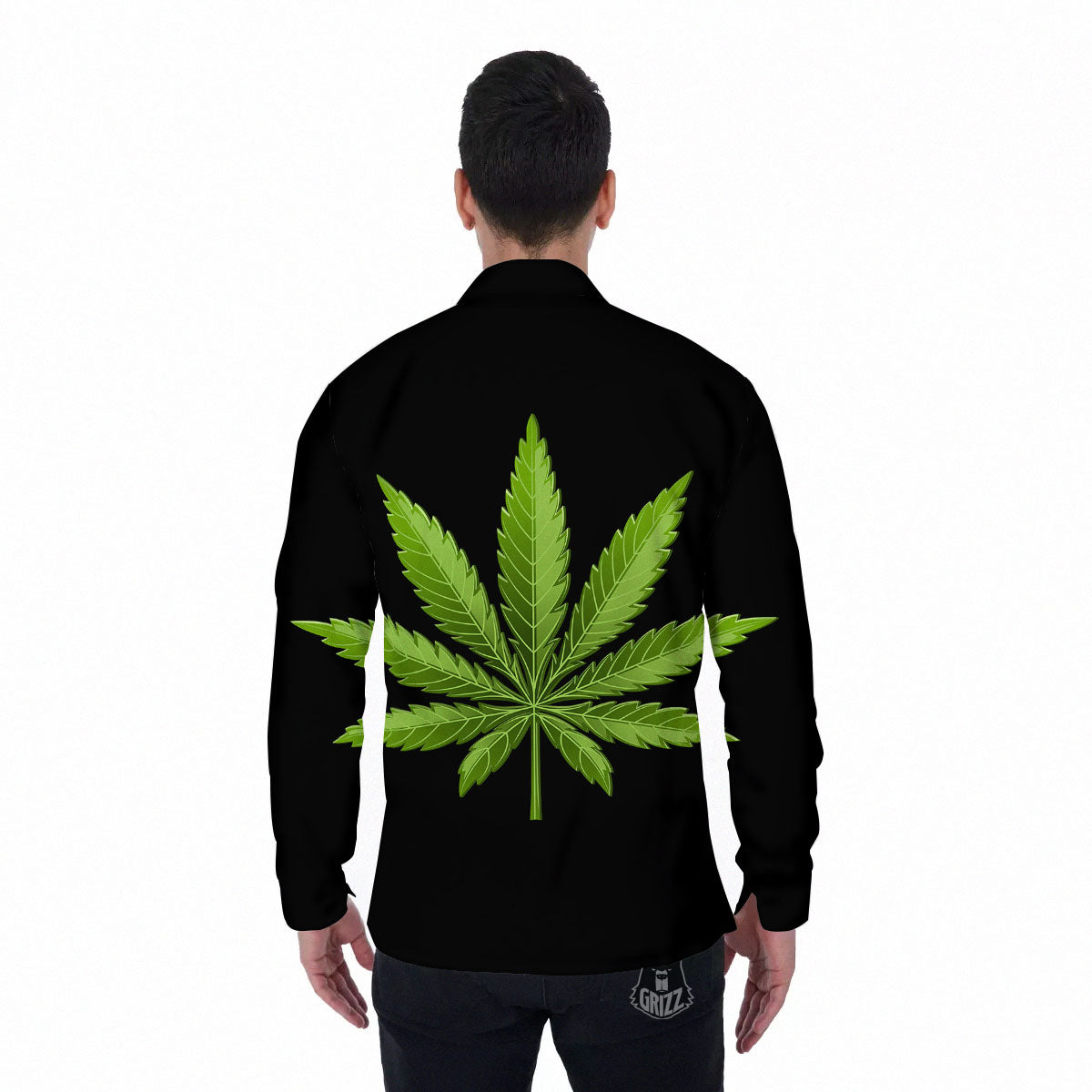 Marijuana Leaf Green Print Men's Long Sleeve Shirts-grizzshop