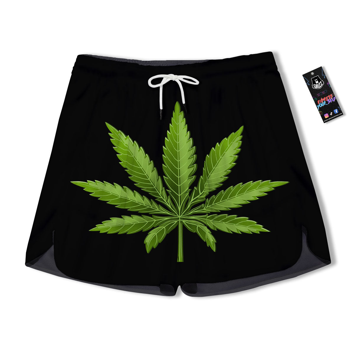 Marijuana Leaf Green Print Men's Running Shorts-grizzshop