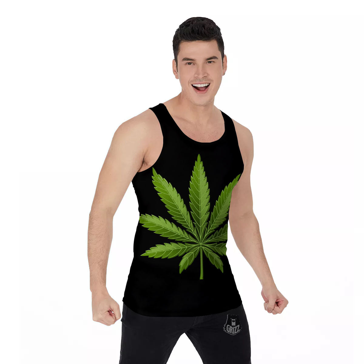 Marijuana Leaf Green Print Men's Tank Top-grizzshop