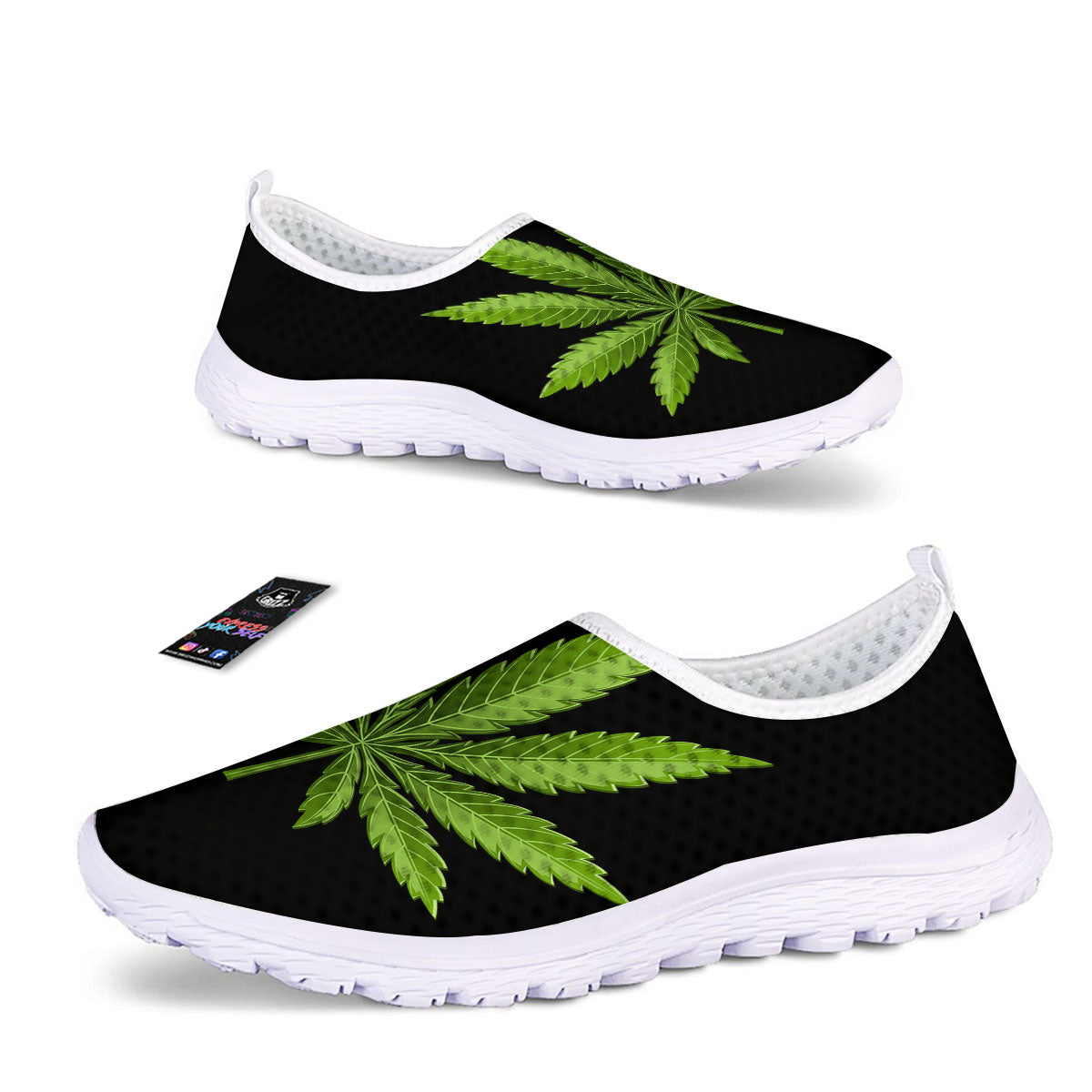 Marijuana Leaf Green Print Nurse Shoes-grizzshop