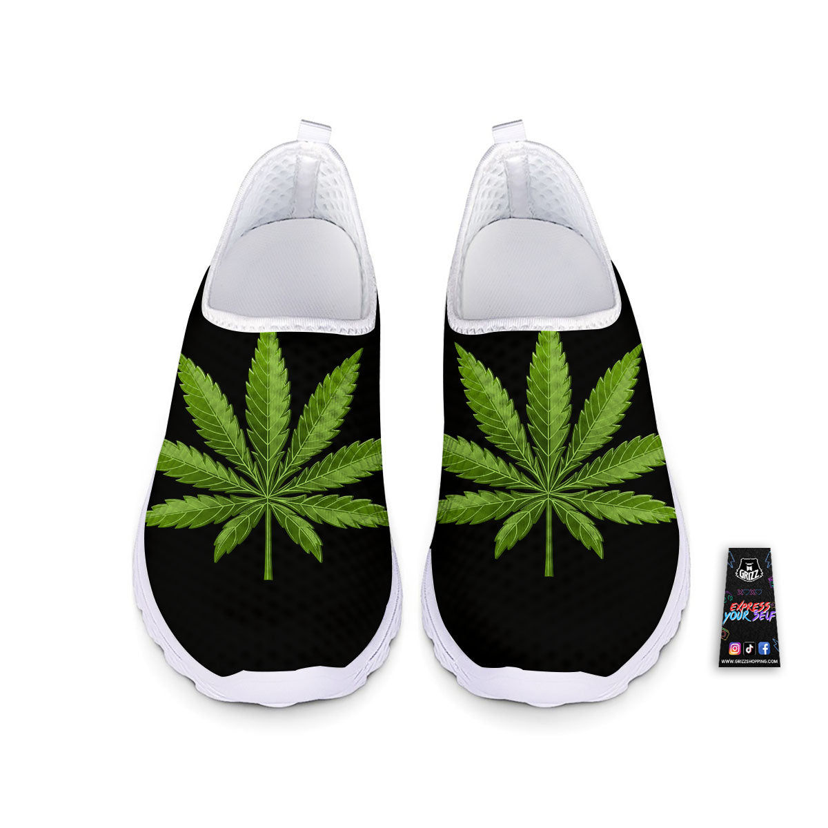 Marijuana Leaf Green Print Nurse Shoes-grizzshop