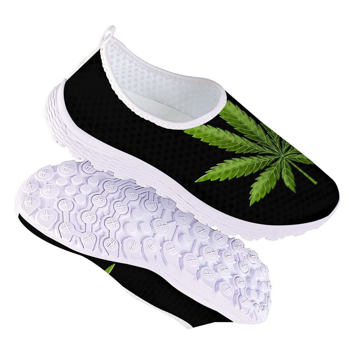Marijuana Leaf Green Print Nurse Shoes-grizzshop