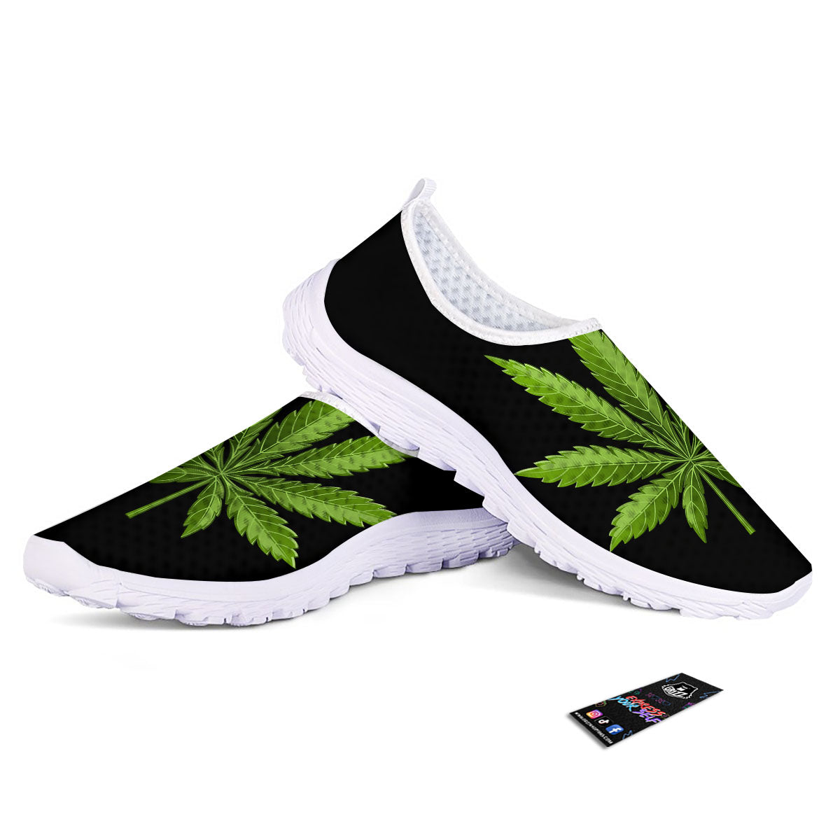Marijuana Leaf Green Print Nurse Shoes-grizzshop