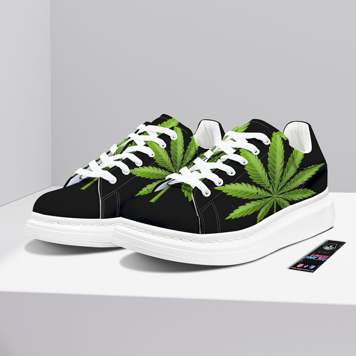 Marijuana Leaf Green Print Platform Shoes-grizzshop