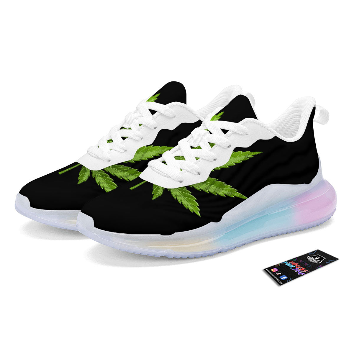 Marijuana Leaf Green Print Running Sneakers-grizzshop