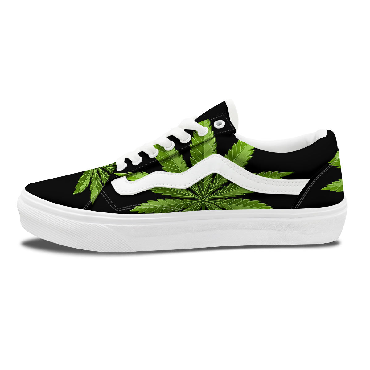 Marijuana Leaf Green Print Skate Shoes-grizzshop