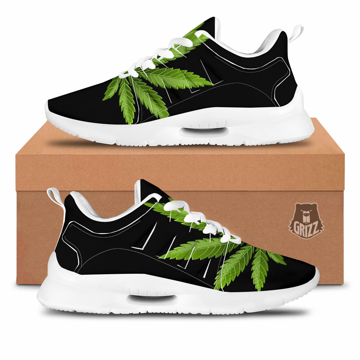 Marijuana Leaf Green Print Tennis Shoes-grizzshop
