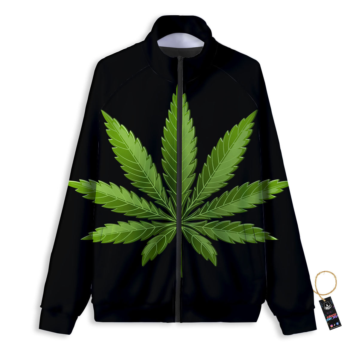 Marijuana Leaf Green Print Track Jacket-grizzshop