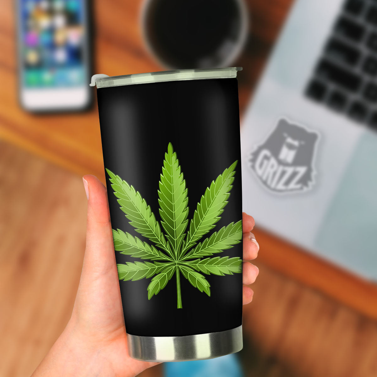 Marijuana Leaf Green Print Tumbler-grizzshop