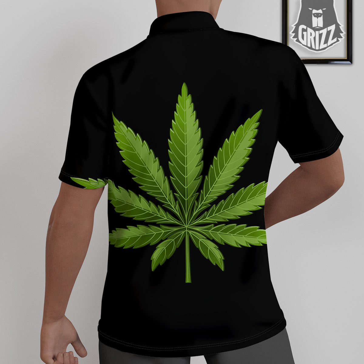 Marijuana Leaf Green Print Untucked Shirts-grizzshop