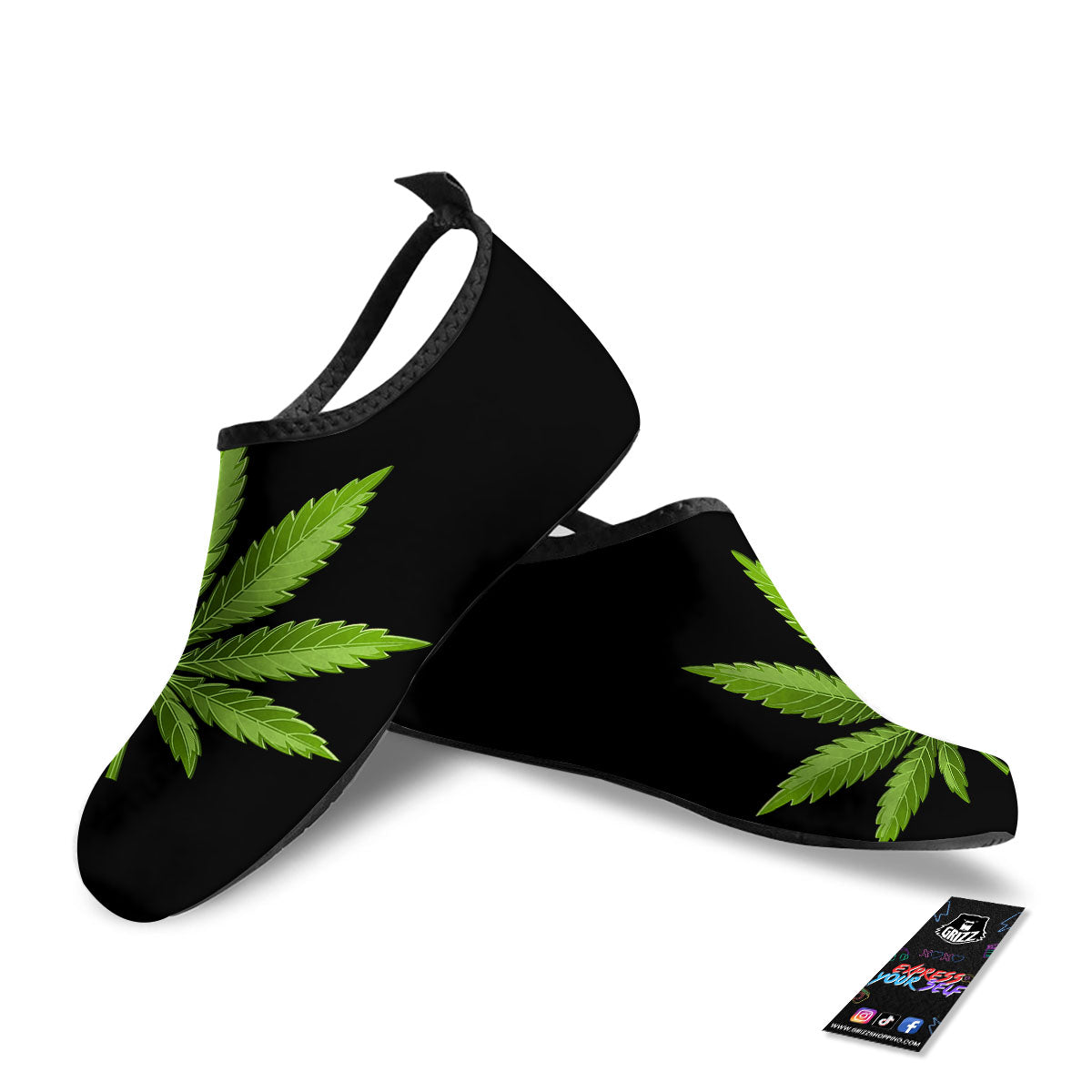 Marijuana Leaf Green Print Water Shoes-grizzshop
