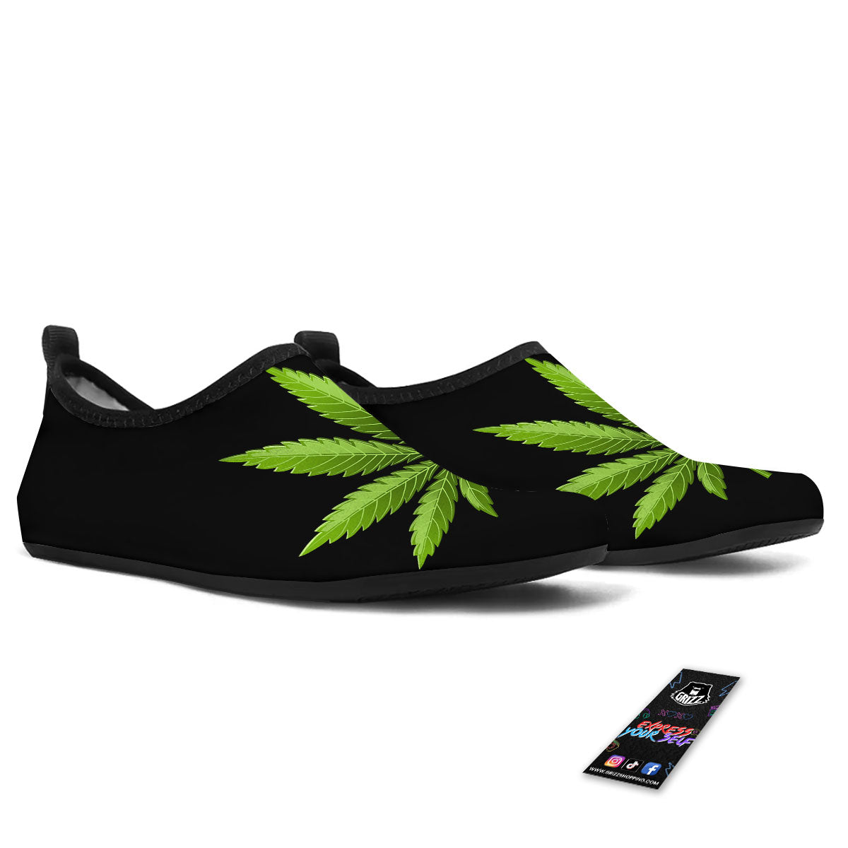 Marijuana Leaf Green Print Water Shoes-grizzshop