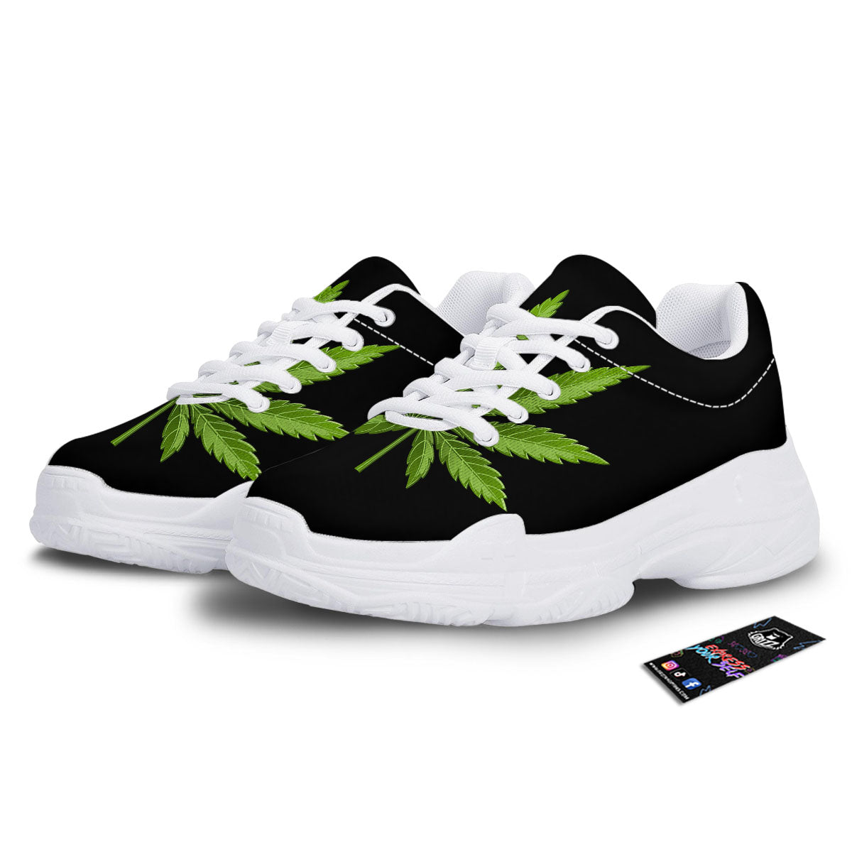 Marijuana Leaf Green Print White Chunky Shoes-grizzshop